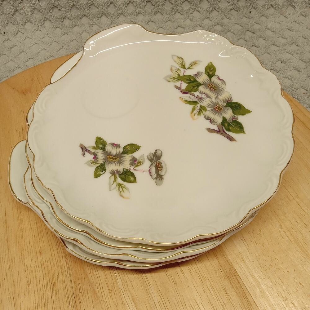 Set Of 4 Acme China Snack Saucers For Tea Cups Dogwood Print